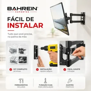 Suporte Articulado Bahrein para TV de 32" a 55" na Parede, com Inclinação e Giro 360° - Imagem 2