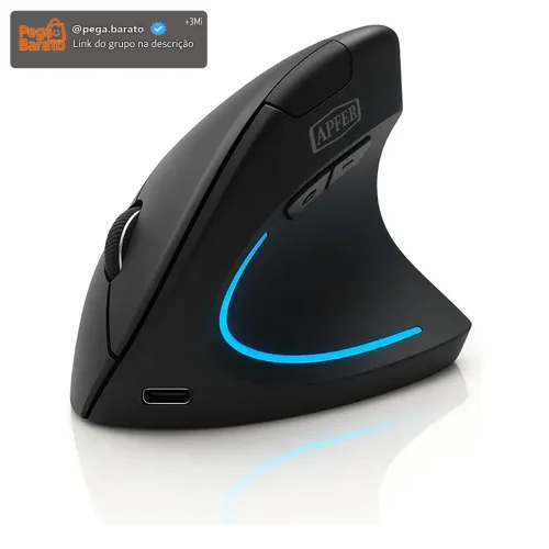 Mouse Vertical Ergonômico Sem Fio Recarregável Bluetooth e USB 2.4G – RGB, Silencioso, DPI Ajustável, Reduz Tensão no Pulso, Portátil e Confortável – Compatível com Notebook, PC, Windows e Mac - Apfer