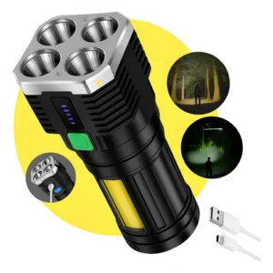 Lanterna Tática LED Militar 4 Leds Super Potente Alto Brilho Longo Alcance Recarregável USB Zoom Profissional Resistente Água Uso Tático Camping Emergência Uso externo Lanterna 4 Led Longa Autonomia - Imagem 7