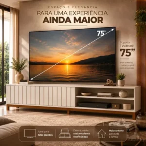 Rack Bancada Para Tv Até 75 Aurora 1.8 Mobler 1 Porta Com Pés Design Sala Moderna Cor Pérola Metalizado/cinamomo Mel - Imagem 4