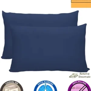 Kit 2 Fronhas King 50x90 cm 100% Algodão Malha Lisa Envelope Capa Travesseiro Mini Xuxão Avulsa Antialérgica Respirável Macia Confortável Toque Suave Não Amassa Azul Marinho 2 Peças - Renova Enxovais - Imagem 3