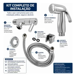 Ducha Higiênica Chuveirinho de Banheiro 1.20m Bidê Forte Lar 1/4 Volta - Imagem 5