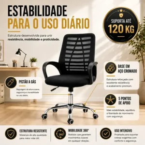 Cadeira Escritório Ergonômica Mesh Altura Ajustável 120kg - Imagem 8