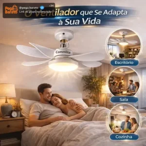 Ventilador de Teto 60W Silencioso Lâmpada Forte com LED, Controle e 6 Pás Soquete E27 Para Residencial Comercial Interno Externo Quarto Sala Cozinha Escritório Gourmet Apartamento Casa - Commlite - Imagem 1
