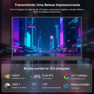 Monitor Portátil 15.6''com Usb C Dupla/hdmi Fhd 1080p 60hz - Imagem 2