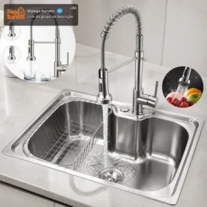 Kit Cuba Pia Torneira Gourmet Aço Inox 304 Escovada Bancada - Imagem 1