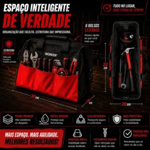 Bolsa De Ferramentas Grande Reforçada 12 E 6 Bolsos Externos - Imagem 3