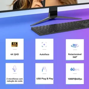 Webcam Emeet C60e 4k 30Fps Uhd 8mp Foco Automático 1080P 60fps Camera Para PC 2 microfon VideoConferencia Preto - Imagem 4