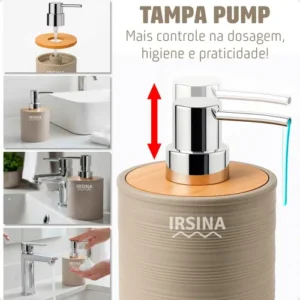 Kit Banheiro Completo Acessórios De Bambu Moderno Lixeira Com Tampa Escova Saboneteira Cor Bege Irsina - Imagem 11