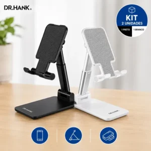 Kit 2 Suportes Celular Tablet De Mesa Ajustável Dobrável Universal Dr Hank Branco E Preto Base Antiderrapante Suporte Ergonômico Altura Regulável - Imagem 5