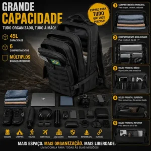 Mochila Masculina Tatica 50l Impermeavel Militar Reforçada - Imagem 4