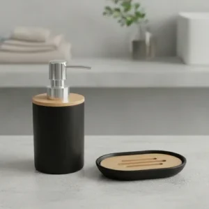Kit Banheiro Acessórios Kit Banheiro Completo 6 Peças Tampa Fechada Copo Multiuso, Escova Sanitária, Cesto De Lixo, Porta Escova, Porta Sabonete Líquido, Saboneteira Dona Bego Cor Preto Sayonara - Imagem 5