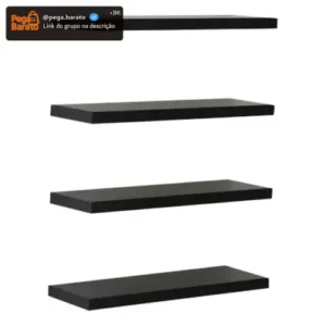 Kit 4 Prateleiras 30x10 Livros Decoração Parede Preto/branco - Imagem 1
