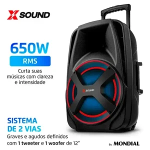 Caixa Amplificada Mondial CM-650-N 650W Bluetooth MIC Guitar - Imagem 2
