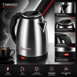 Chaleira Elétrica 1.8 Litros Em Inox Automática Aquecimento Rápido Segura - Imagem 4