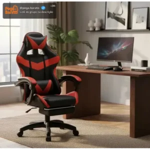 Cadeira Gamer Reclinável Ergonômica Com Apoio Para Pés e Cabeça de Couro Sintético Vermelho Sweet Studio - Imagem 1