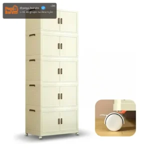 Armário Dobrável 5 Andares C/ Rodas Portas Transp.creme - Imagem 1