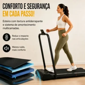 Esteira Ergométrica Dobrável Elétrica Com Painel LCD e Controle Remoto Para Casa Academia Preta - Imagem 8