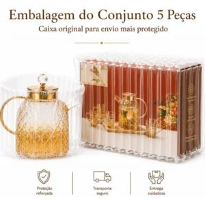 Conjunto De Chá Vidro Âmbar 5 Peças Bule 1,8l Com 4 Xícaras - Imagem 6