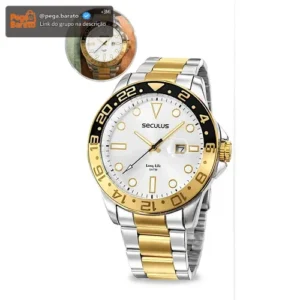 Relógio Seculus Masculino Bicolor Prata Com Dourado Aço Inox Elegante Executivo Luxo Moderno A Prova D'água Original - Imagem 1