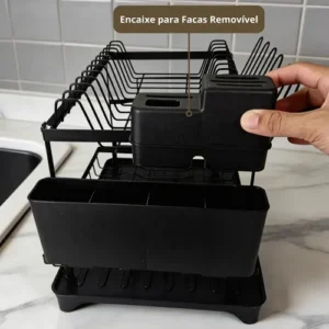 Escorredor de Louças 2 Andares Zelvi Aço Carbono Preto para Pratos Copos Talheres Organizador Pia Cozinha - Imagem 11