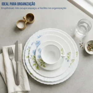 Aparelho De Jantar E Chá 20 Peças Opaline Branco Mesa Posta - Imagem 10