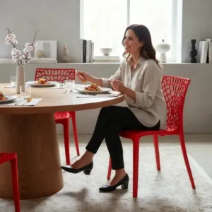 Kit 8 Cadeira Gruvyer Vermelha Moderna Ergonômica Suporta 140kg Empilhavel Resistente Feita Para Área Interna e Externa Bar Restaurante Escritório Casa Sala De Jantar Cozinha Gourmet Design Decorativo - Imagem 8