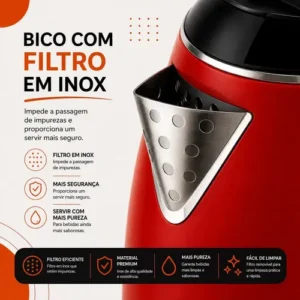 Chaleira Elétrica Inox Vermelha Hold On 1.8L, Com Desligamento Automático e Aquecimento Rápido - Imagem 8