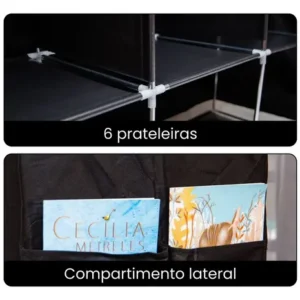 Guarda Roupa Dobrável Organizador Portátil Armário Grande Cor Preto - Imagem 5