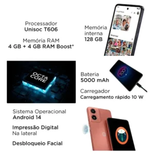 Smartphone Motorola Moto g04s - 128GB 8GB (4GB RAM+4GB Ram Boost) AI Camera 16MP sensor FPS lateral - Imagem 4