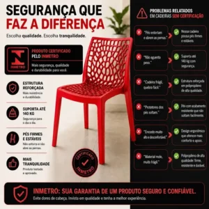 Kit 8 Cadeira Gruvyer Vermelha Moderna Ergonômica Suporta 140kg Empilhavel Resistente Feita Para Área Interna e Externa Bar Restaurante Escritório Casa Sala De Jantar Cozinha Gourmet Design Decorativo - Imagem 3