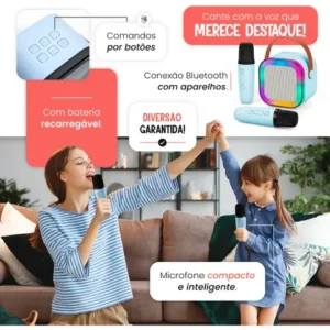 Caixinha Som Karaokê 2 Microfones Caixa Bluetooth Infantil - Imagem 5