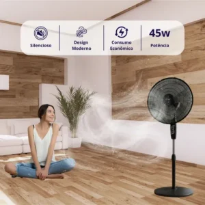 Ventilador De Pedestal Silencioso Leve 5 Pás 3 Velocidades - Imagem 5