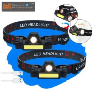 Kit com 2 Lanternas de Cabeça LED Recarregável USB para Camping e Pesca - Imagem 1