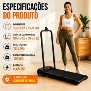 Esteira Ergométrica Elétrica Dobrável Com Painel LCD Controle Remoto Para Caminhada Casa Academia Preta 127 Bivolt - Imagem 11