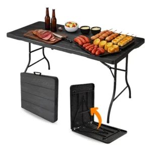 Yab - Mesa Dobrável 1,80 M Vira Maleta C/ Alça Resistente Camping Praia Premium Área Externa/interna 180cm Portátil - Cor Preto Amadeirado - Imagem 10