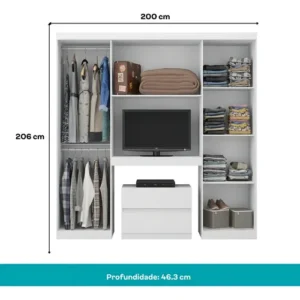 Guarda Roupa Casal 6 Portas 2 Gavetas Porto Branco Móveis Carraro - Imagem 4