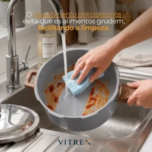Panela De Pressão Indução 4,2L Revestimento Ceramico Antiaderente Com 4 Valvulas De Segurança Fechamento Externo, Cabos Soft Touch Vitrex Cinza Granito - Imagem 5