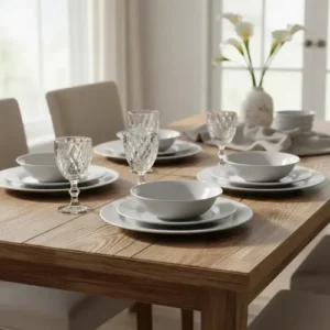 Aparelho De Jantar 16 Peças De Vidro Cinza Com Taça Diamond Conjunto Mesa Posta Completo Jogo De Pratos E Taças Sayonara - Imagem 4