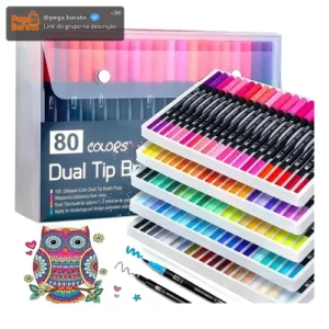 Kit Caneta Brush Pen Duas Pontas Lettering 80 Cores Pincel Profissionais para Ilustração Arte-Educação Bysl - Imagem 1