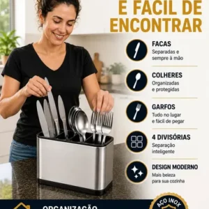 Porta-Talheres de Aço Inox com 4 Divisórias para Utensilios de Cozinha - Imagem 12