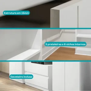 Guarda Roupa Casal 6 Portas 2 Gavetas Porto Branco Móveis Carraro - Imagem 11