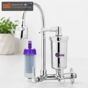 Torneira com Filtro para Cozinha Bica Flexível Móvel Em Abs Carbon Block Purificador De Agua Com Refil Instalado Registro 1/4 de Volta Gourmet Parede Luxo Chuveirinho 2 Modos de Jatos - Imagem 1