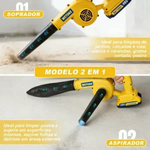 Soprador Portátil De Folhas Aspirador 2 Baterias 48v Bivolt - Imagem 8