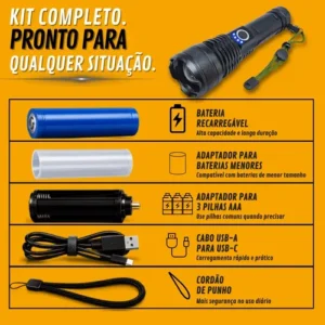 Lanterna Tática T9 Led Usb Recarregável Alto Brilho Potente Mais Forte Do Mundo Zoom Brielli Home - Imagem 5