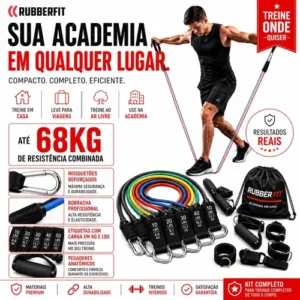 Kit de Elásticos Para Treino Exercícios Malhar Academia Tubing 11 Peças Rubber Fit - Imagem 7