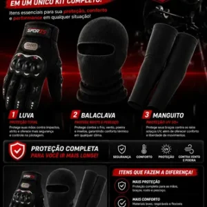 Kit Moto Luva Touch Balaclava Manguito Proteção Uv50+ - Imagem 4