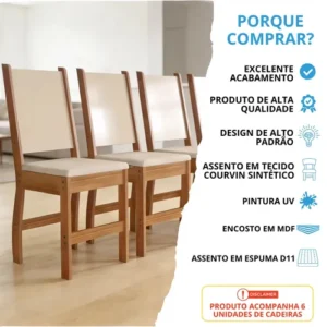 Kit 6 Cadeiras Estofadas Reforçadas Para Mesa Sala De Jantar - Blue Moby - Imagem 5