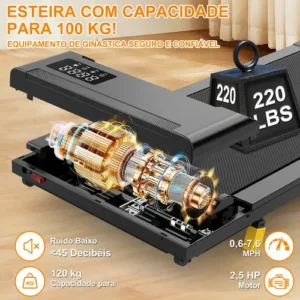 Esteira Elétrica Ergométrica Ginástica Inclinacão 12km 2.5hp Preto - Imagem 6