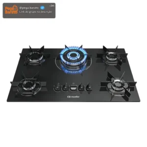 Cooktop 5 Bocas Mueller Mcg5bc Mesa De Vidro Tripla Chama Super Automático Preto - Imagem 1